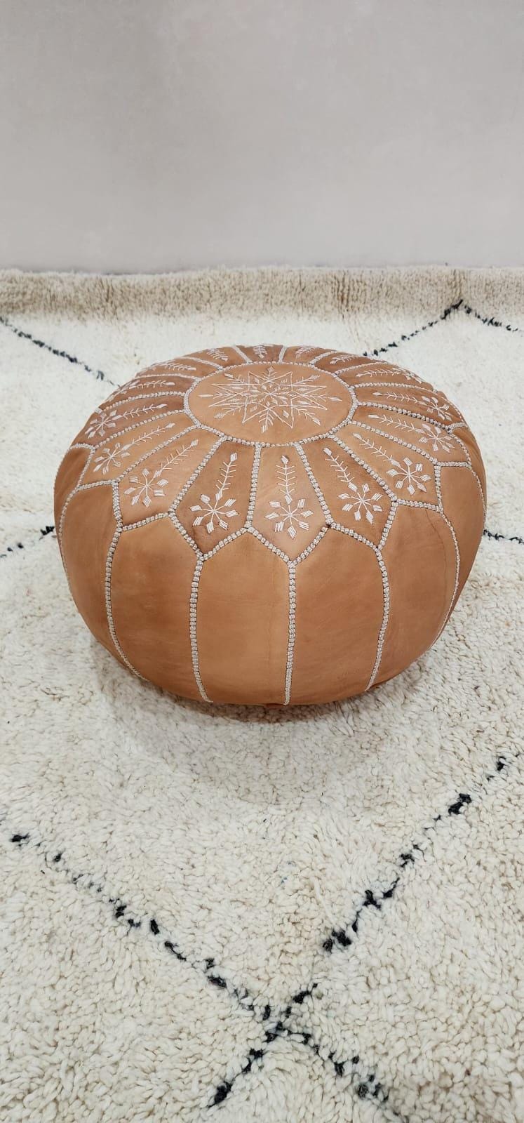 Moroccan Floor Pouf — side view of artisan stitching