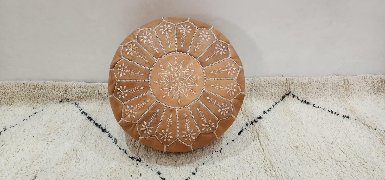 Moroccan Floor Pouf — paired with neutral home decor