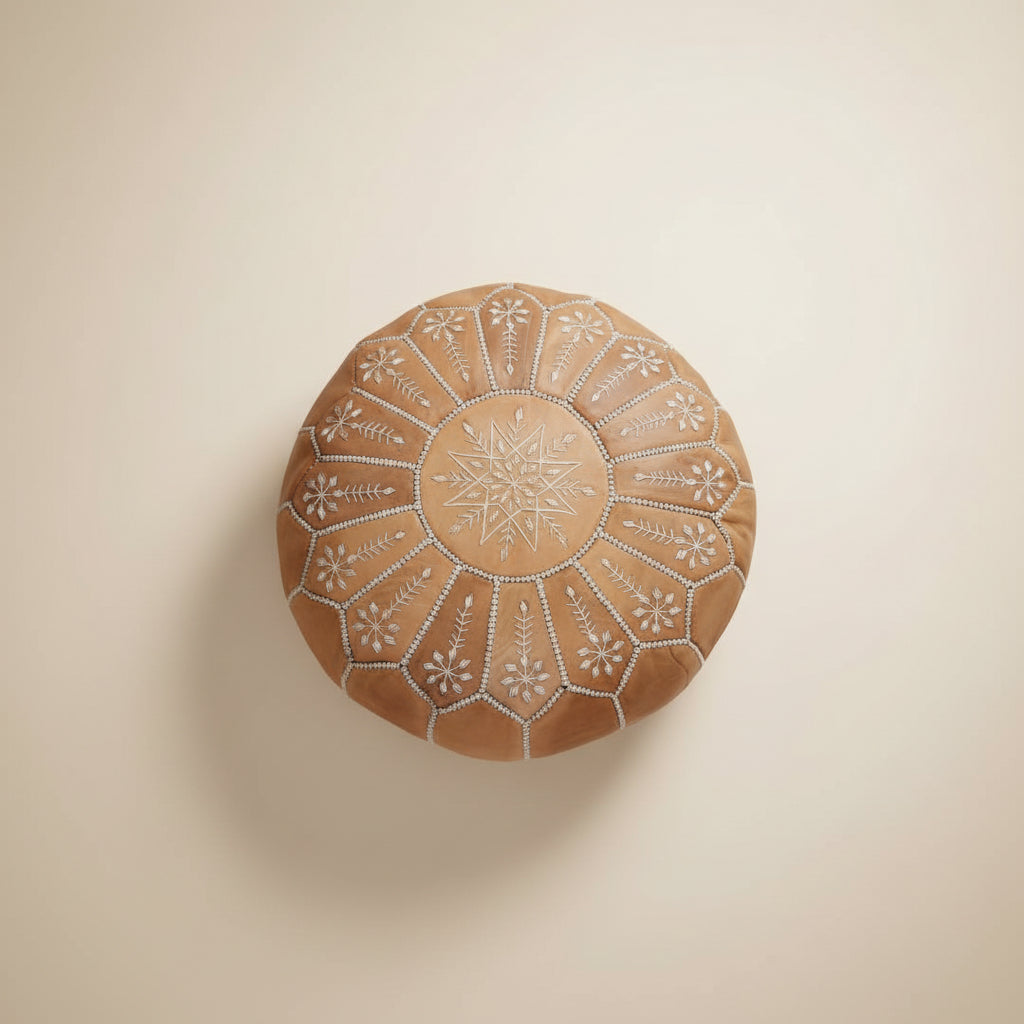 Boho Round Pouf Ottoman — Handmade Floor Cushion