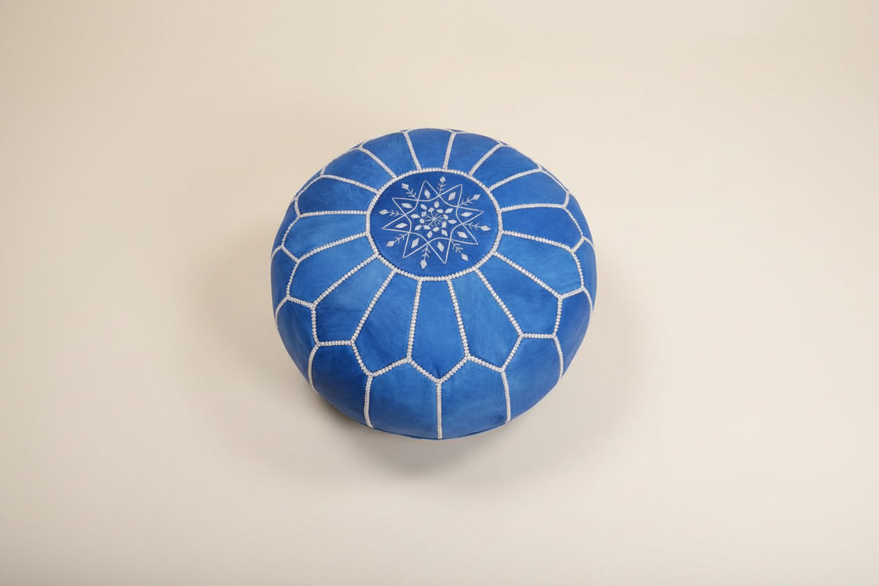 Moroccan Leather Pouf — detail of woven craftsmanship