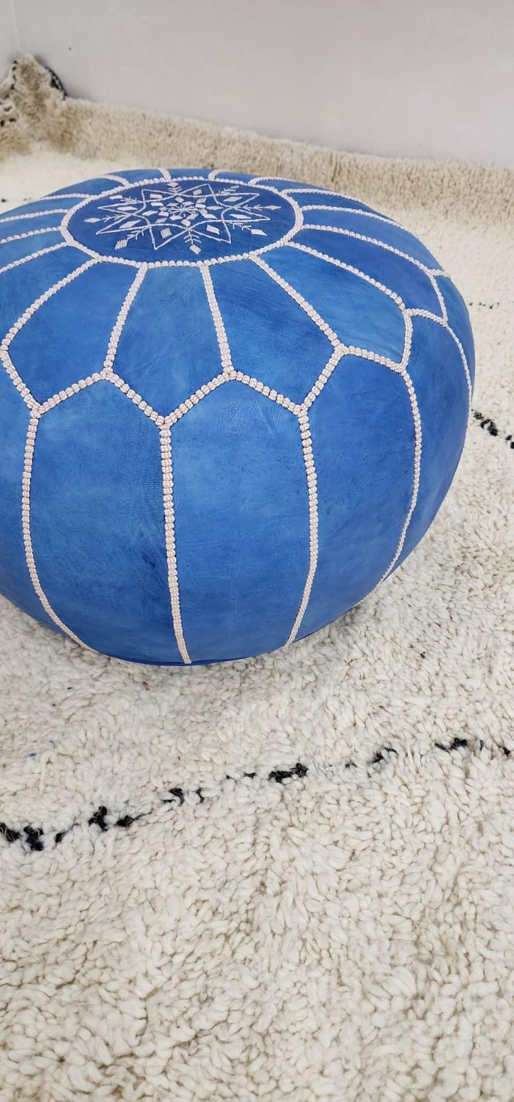 Moroccan Leather Pouf — lifestyle scene in a US home