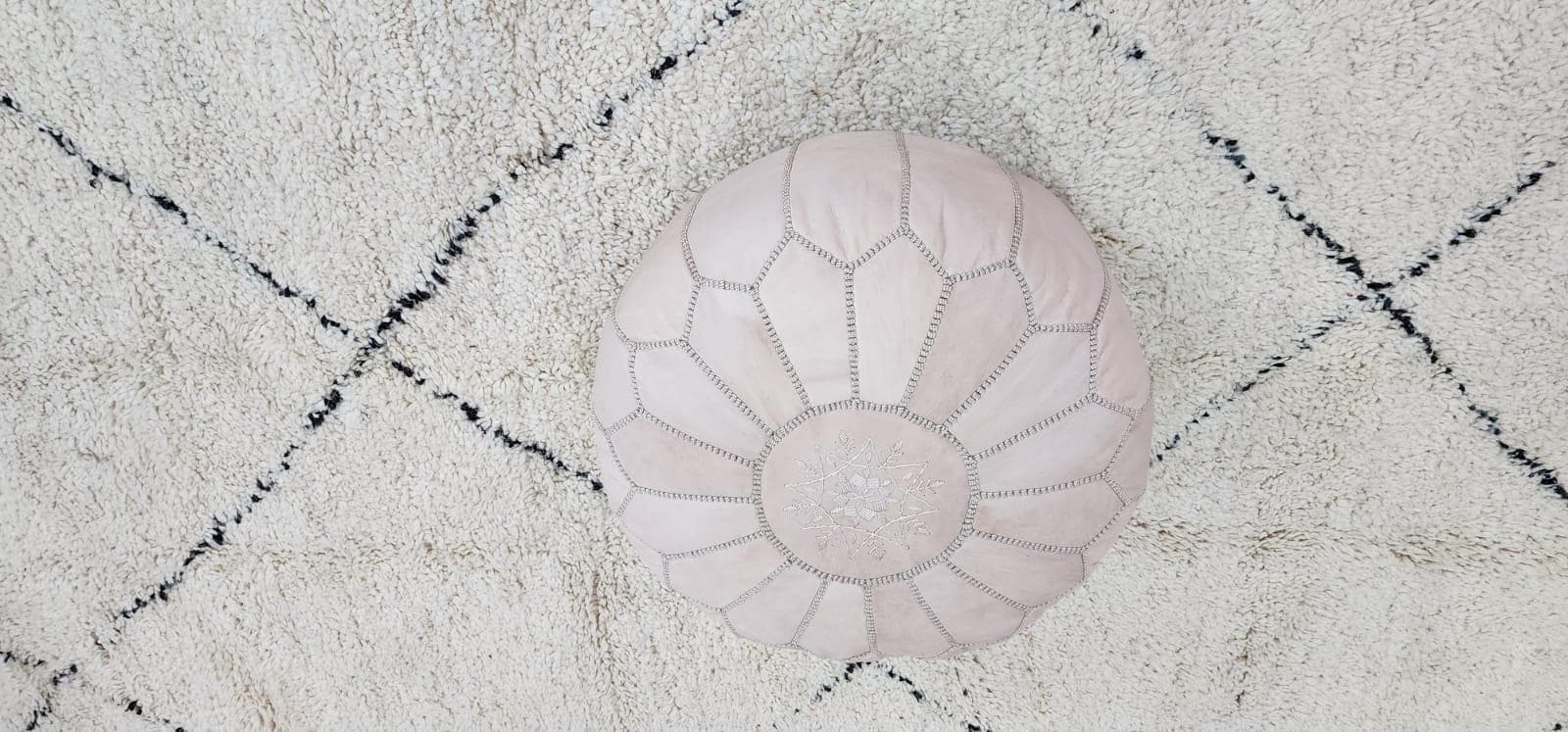 Knit Pouf Ottoman — lifestyle scene in a US home