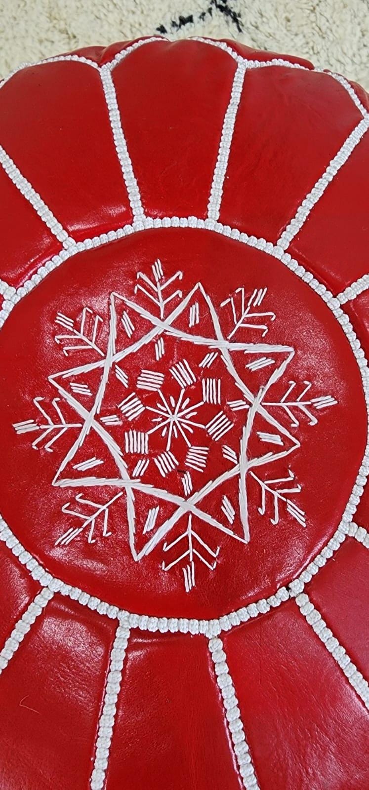 Moroccan Leather Pouf — alternate angle showing scale