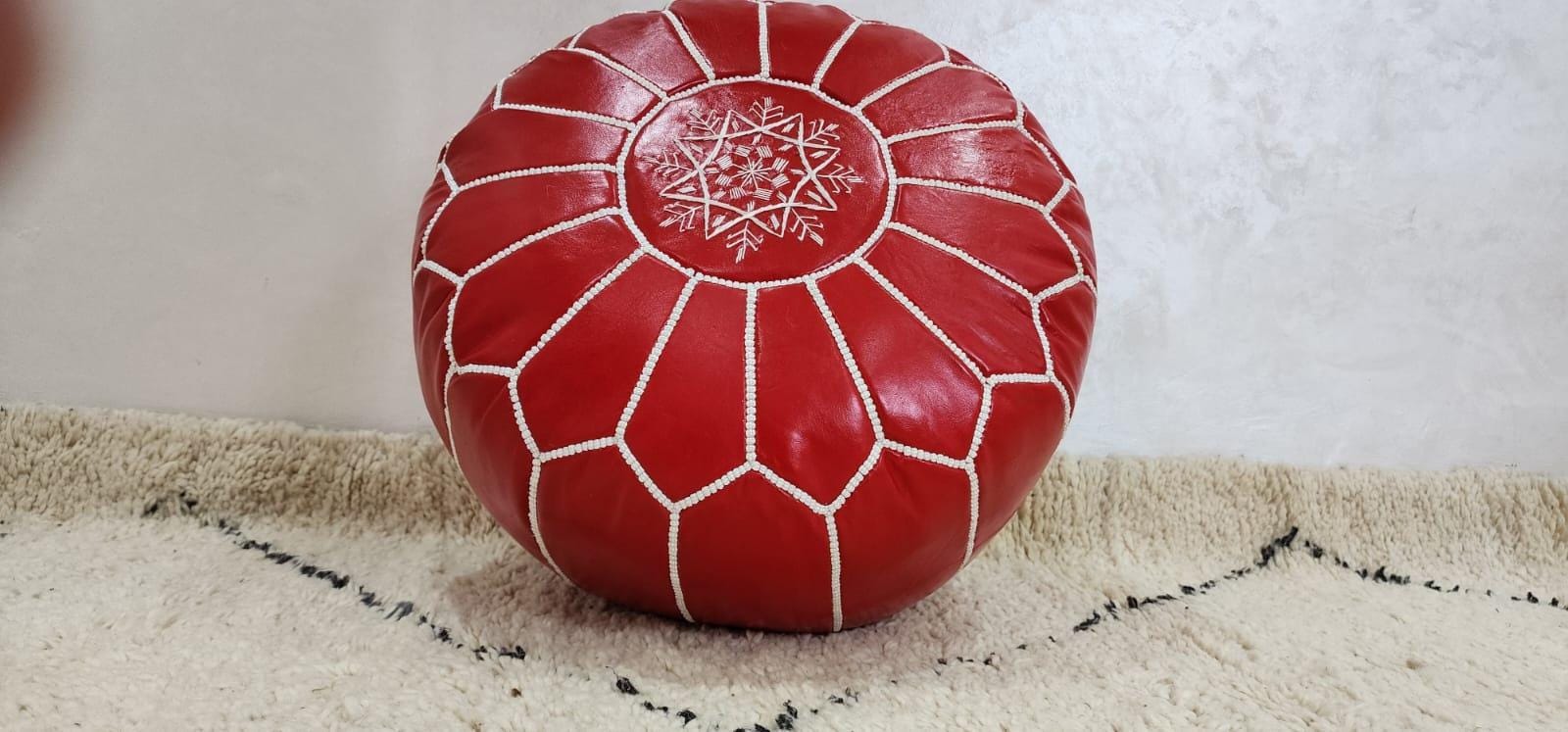 Moroccan Leather Pouf — lifestyle scene in a US home