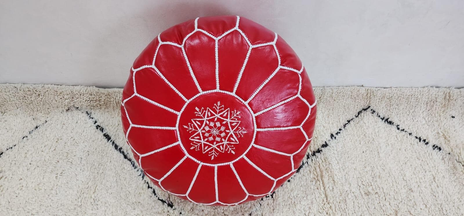 Moroccan Leather Pouf — paired with neutral home decor
