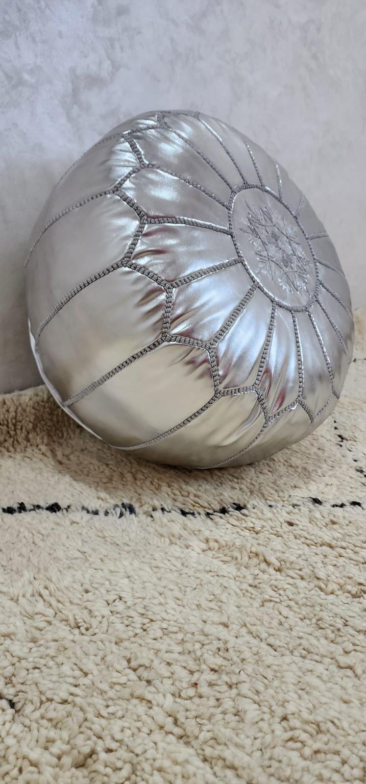 Knit Pouf Ottoman — lifestyle scene in a US home