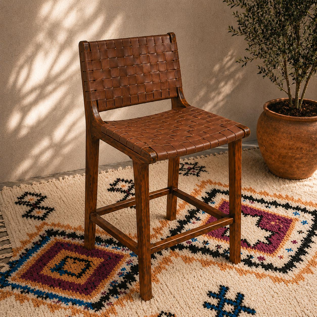 Moroccan Bar Stool — side view of artisan stitching