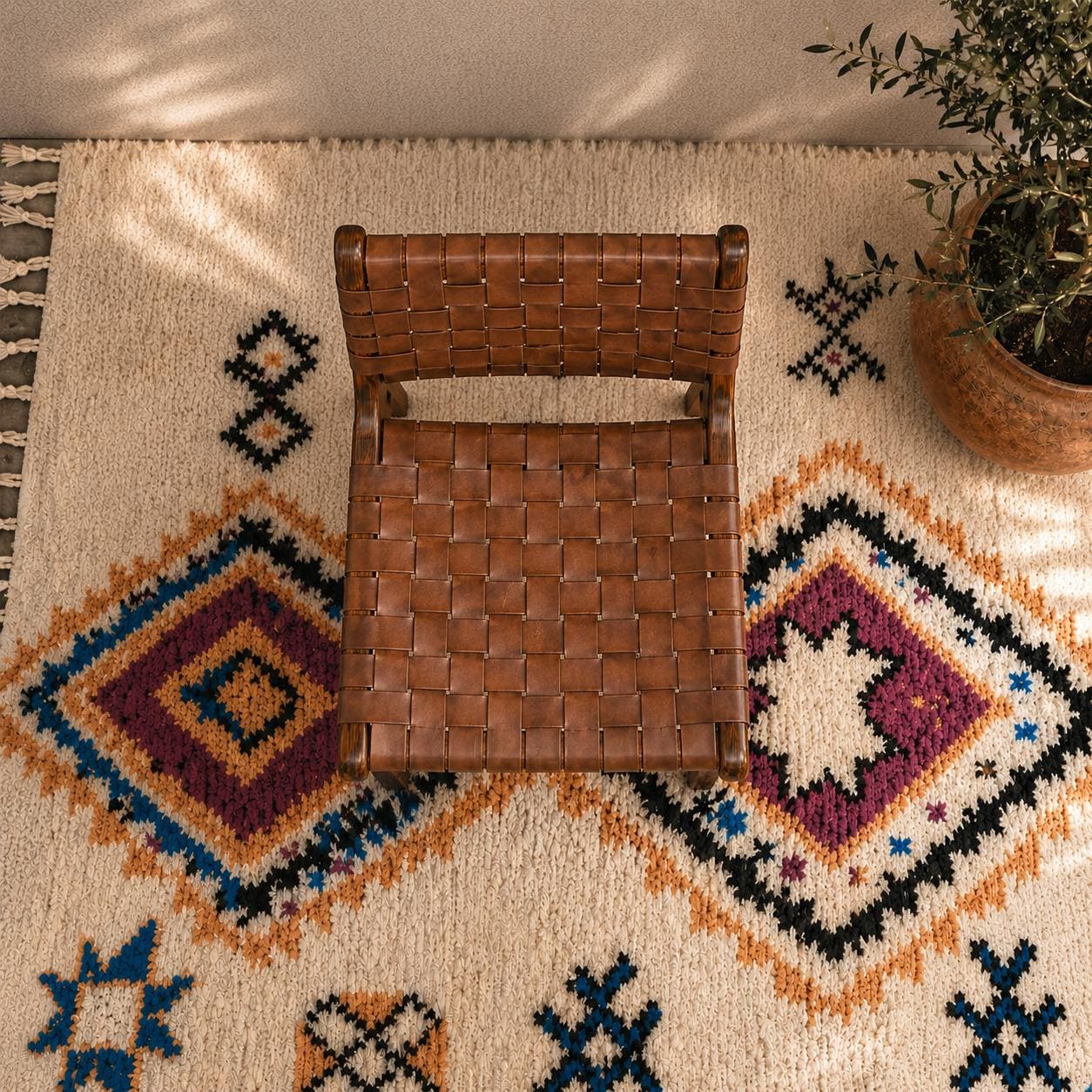 Moroccan Bar Stool — styled in a modern boho living room