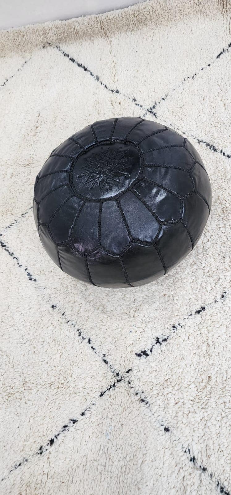 Moroccan Leather Pouf — color variation in natural light