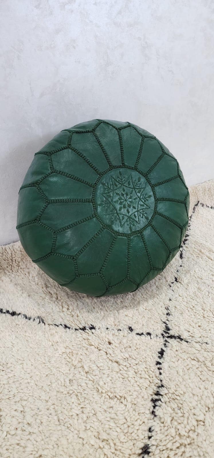 Moroccan Leather Pouf — top view showing weave pattern