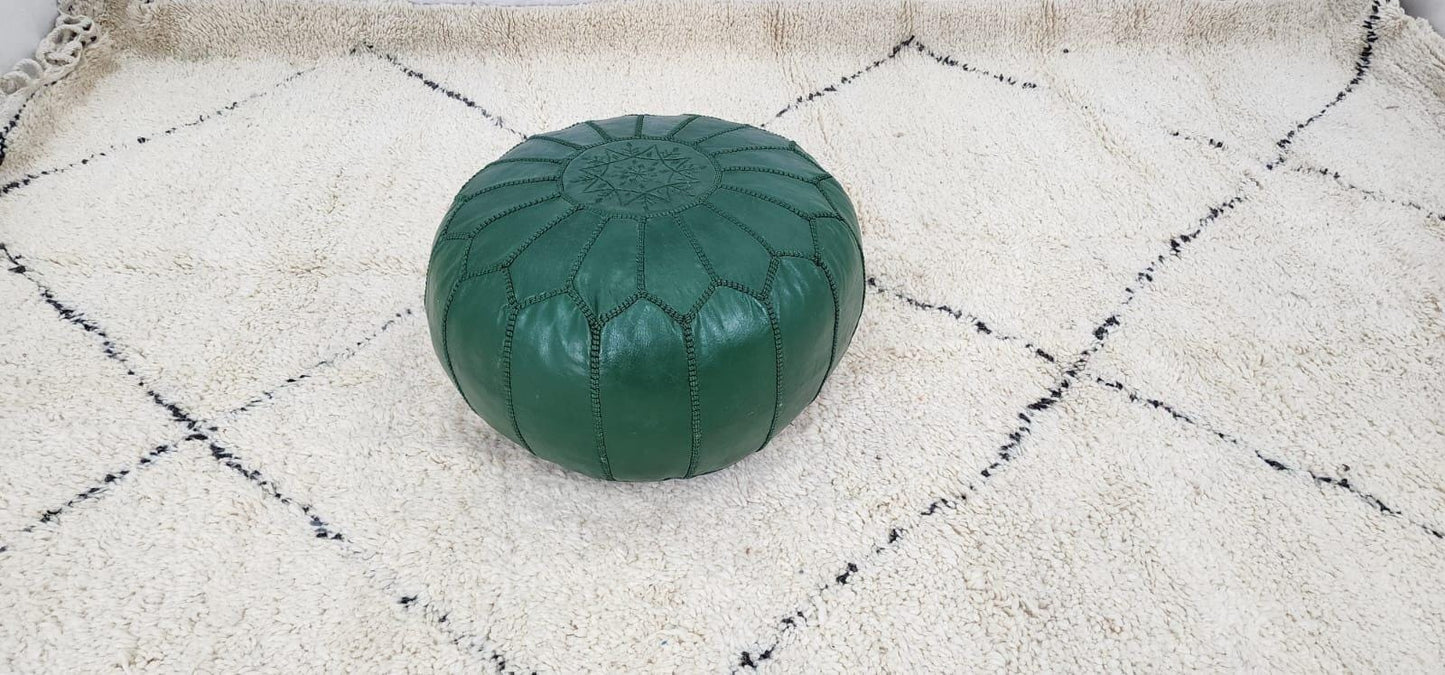 Moroccan Leather Pouf — alternate angle showing scale