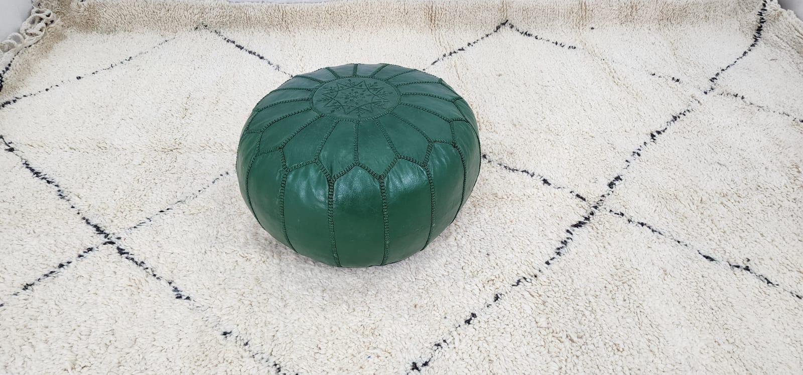 Moroccan Leather Pouf — alternate angle showing scale