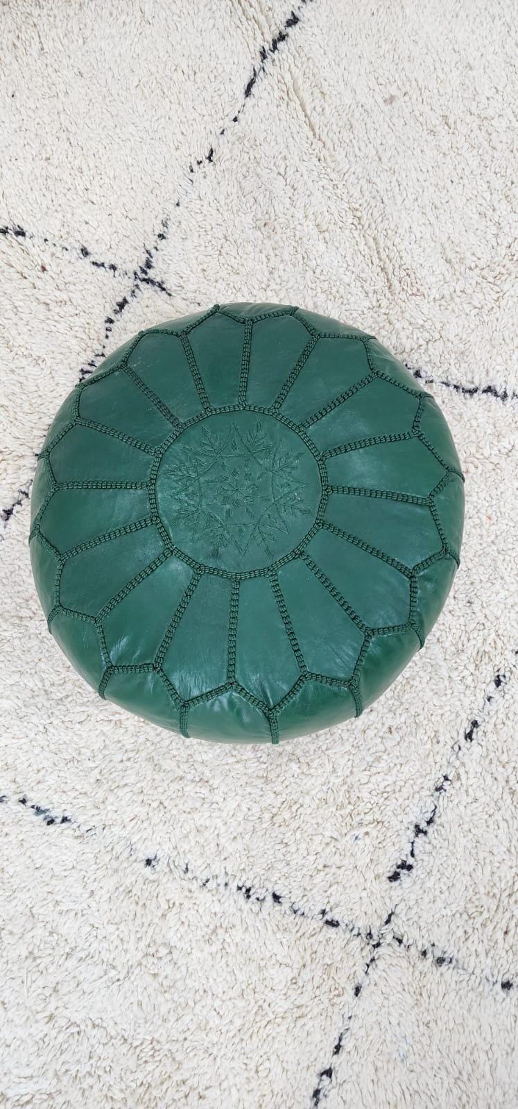 Moroccan Leather Pouf — styled in a modern boho living room