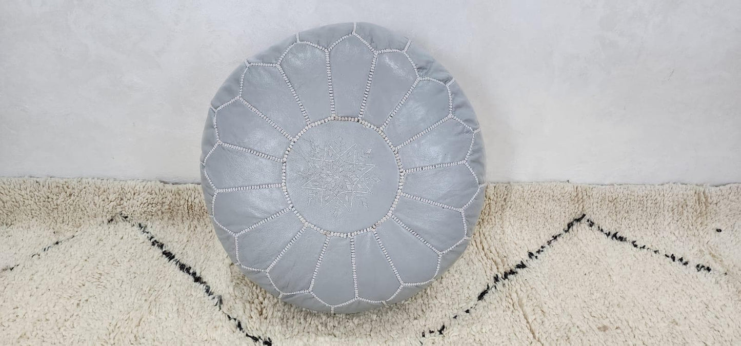 Moroccan Leather Pouf — side view of artisan stitching
