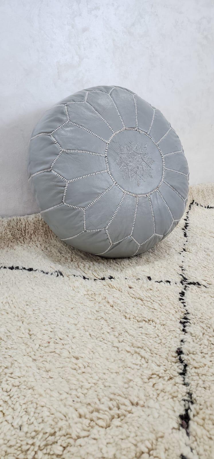Moroccan Leather Pouf — detail of woven craftsmanship