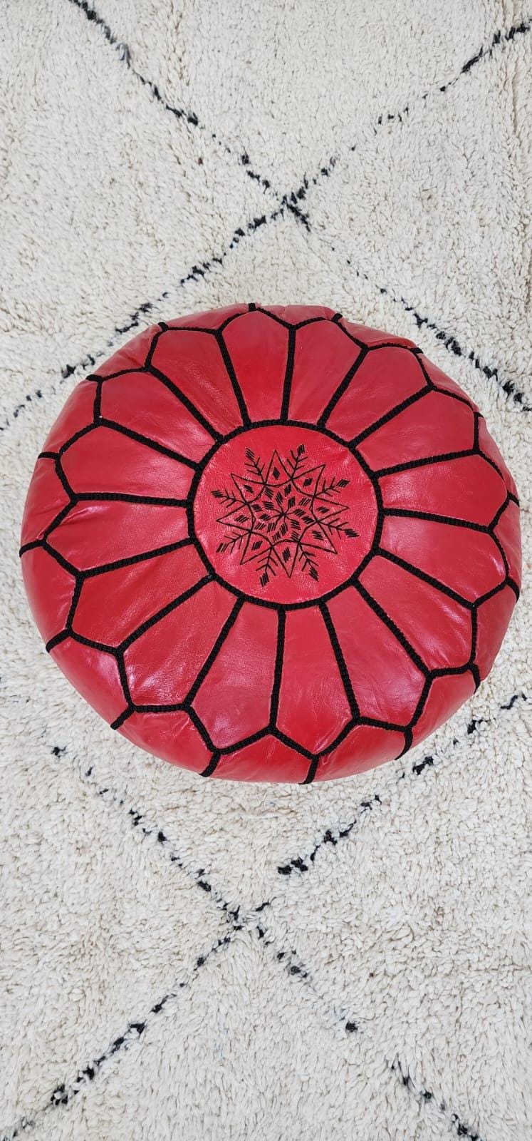 Moroccan Leather Pouf — detail of woven craftsmanship