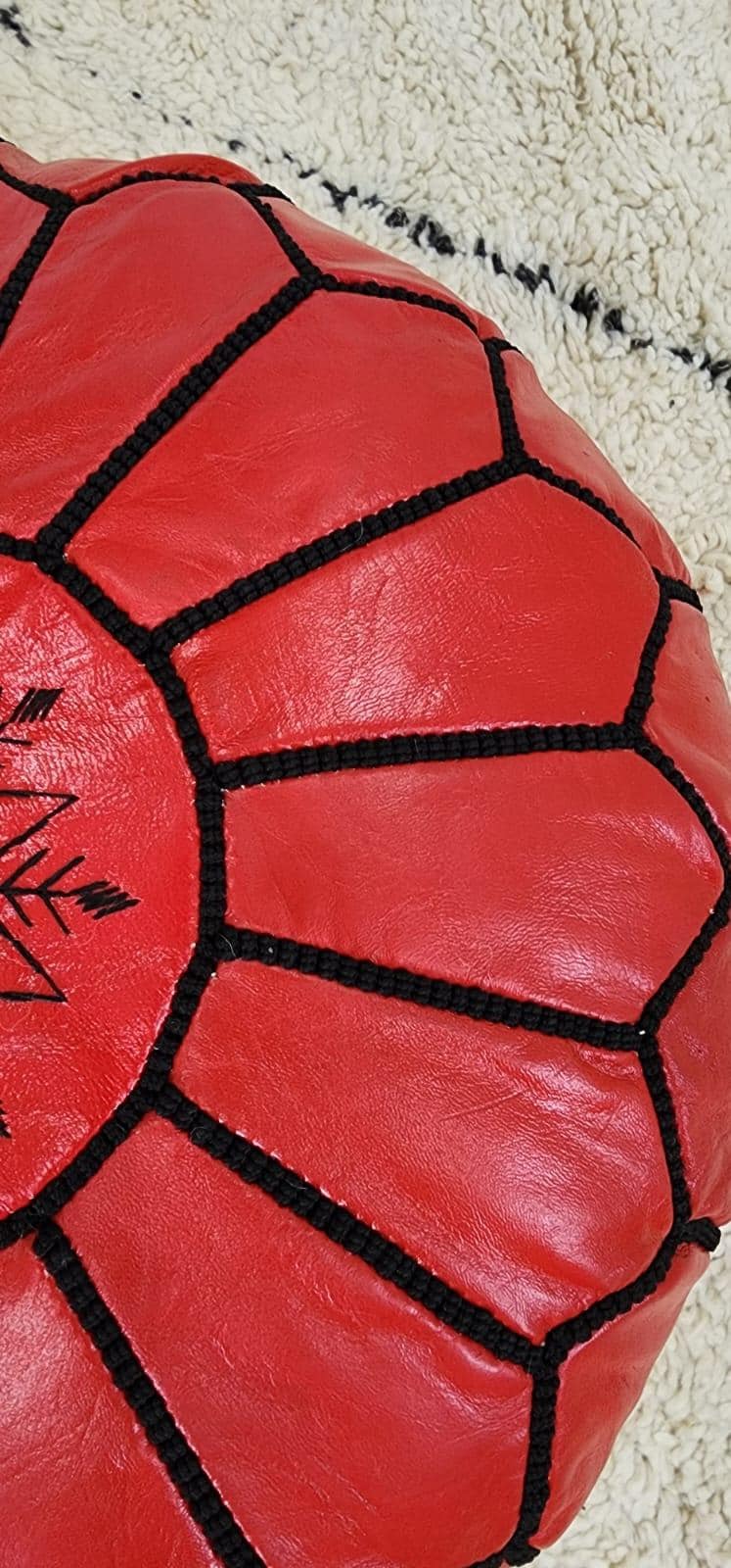 Moroccan Leather Pouf — paired with neutral home decor