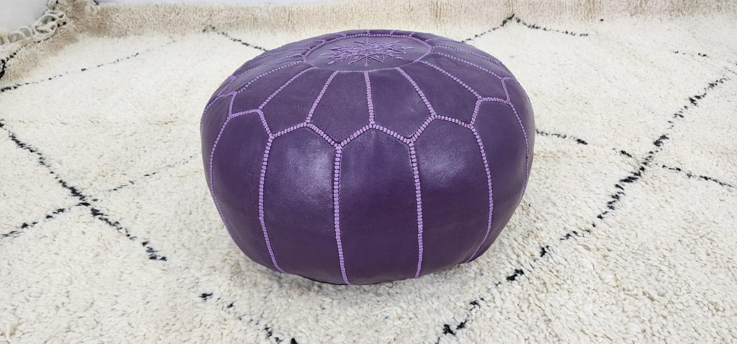 Moroccan Leather Pouf — styled in a modern boho living room
