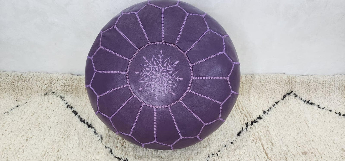 Moroccan Leather Pouf — alternate angle showing scale