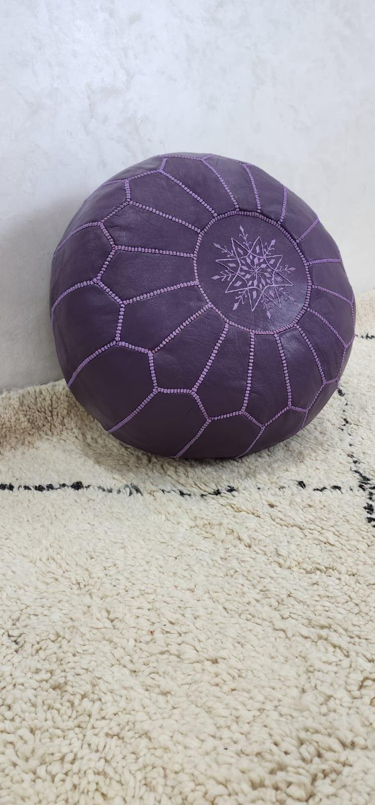 Moroccan Leather Pouf — back view of leather construction