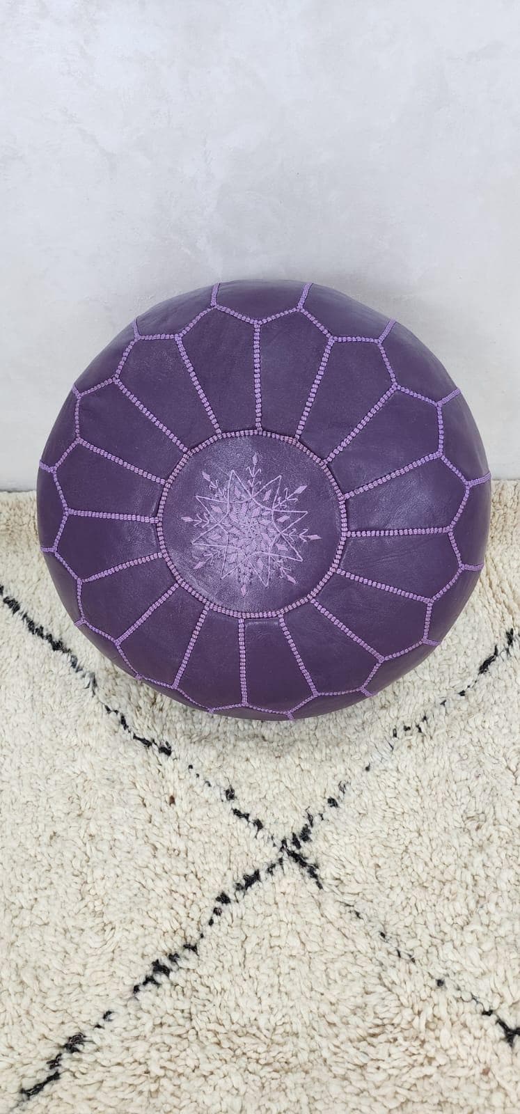 Moroccan Leather Pouf — paired with neutral home decor