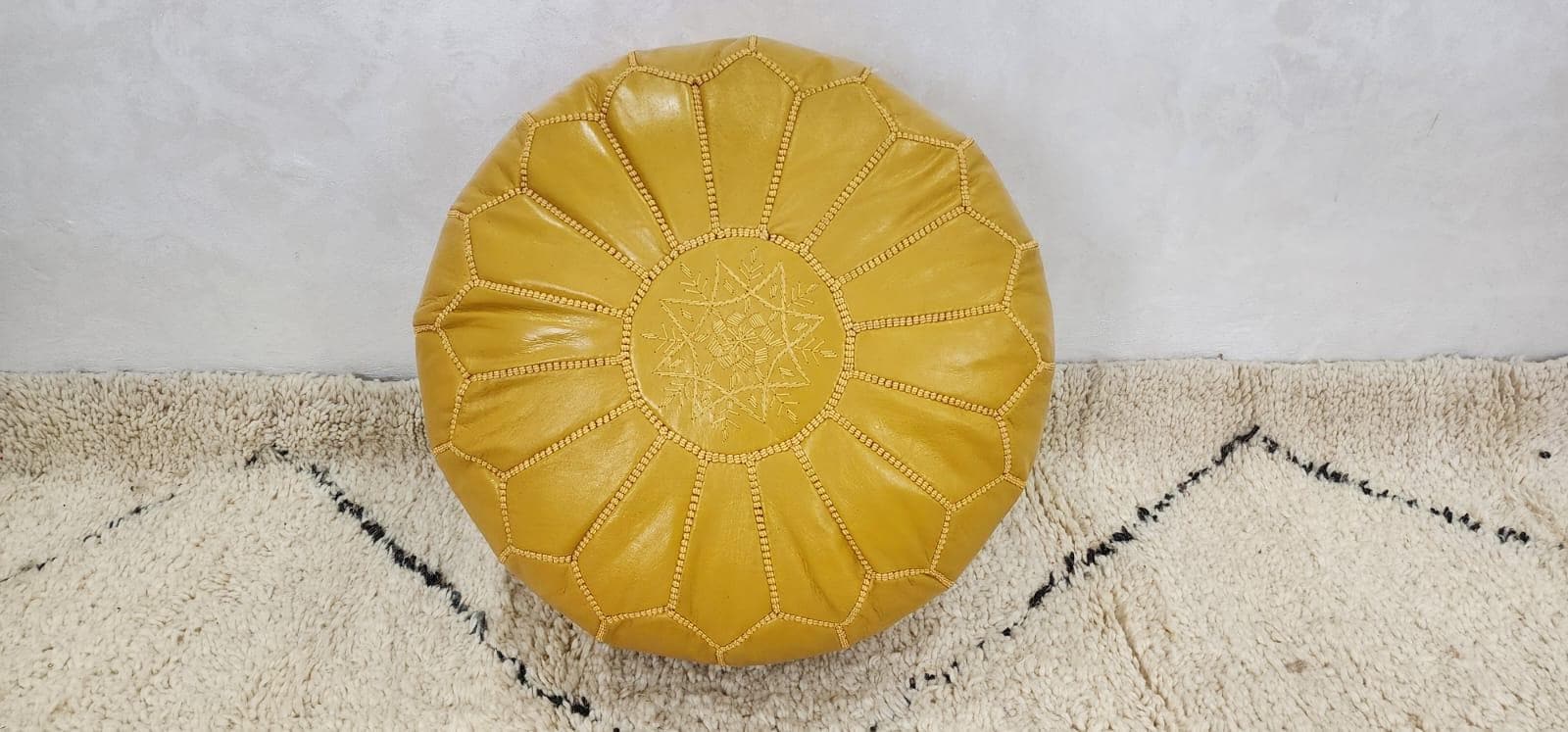 Moroccan Leather Pouf — detail of woven craftsmanship