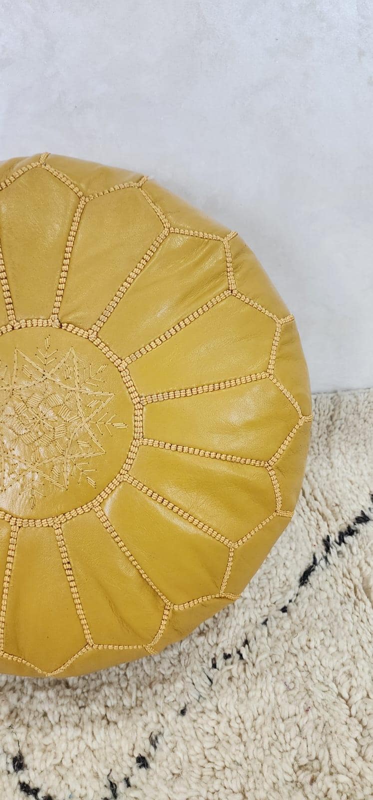 Moroccan Leather Pouf — top view showing weave pattern