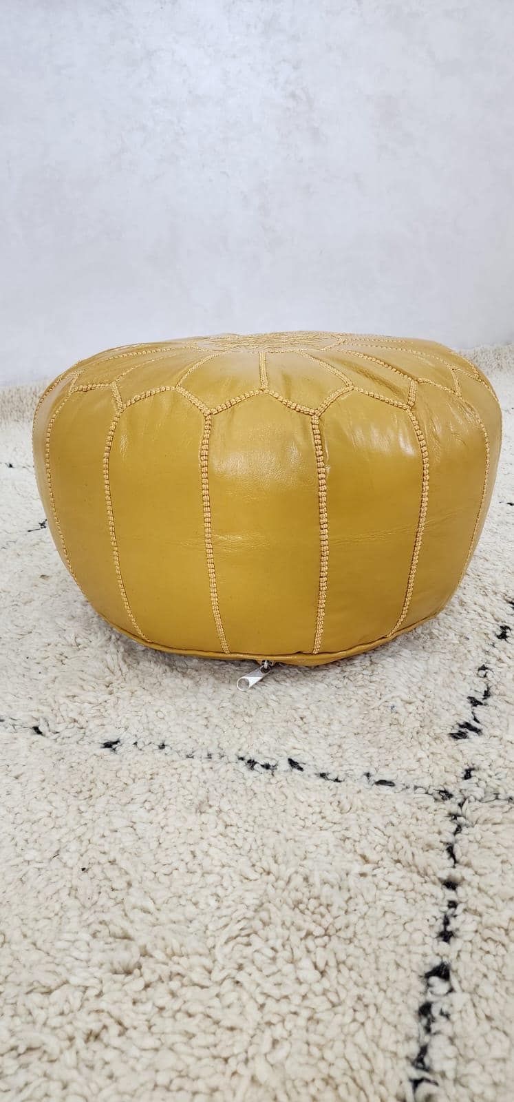 Moroccan Leather Pouf — back view of leather construction