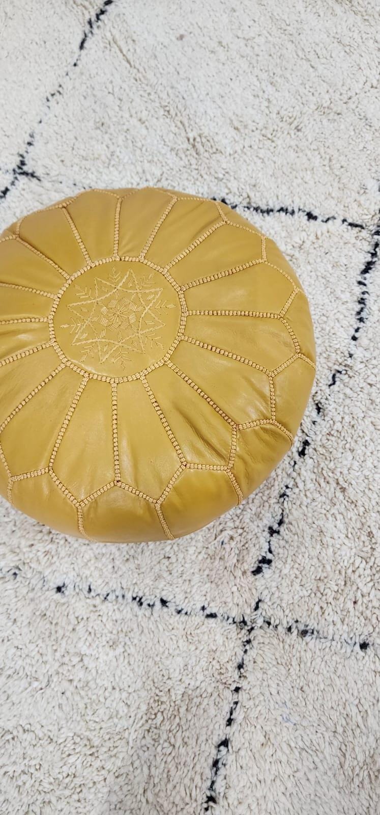 Moroccan Leather Pouf — lifestyle scene in a US home