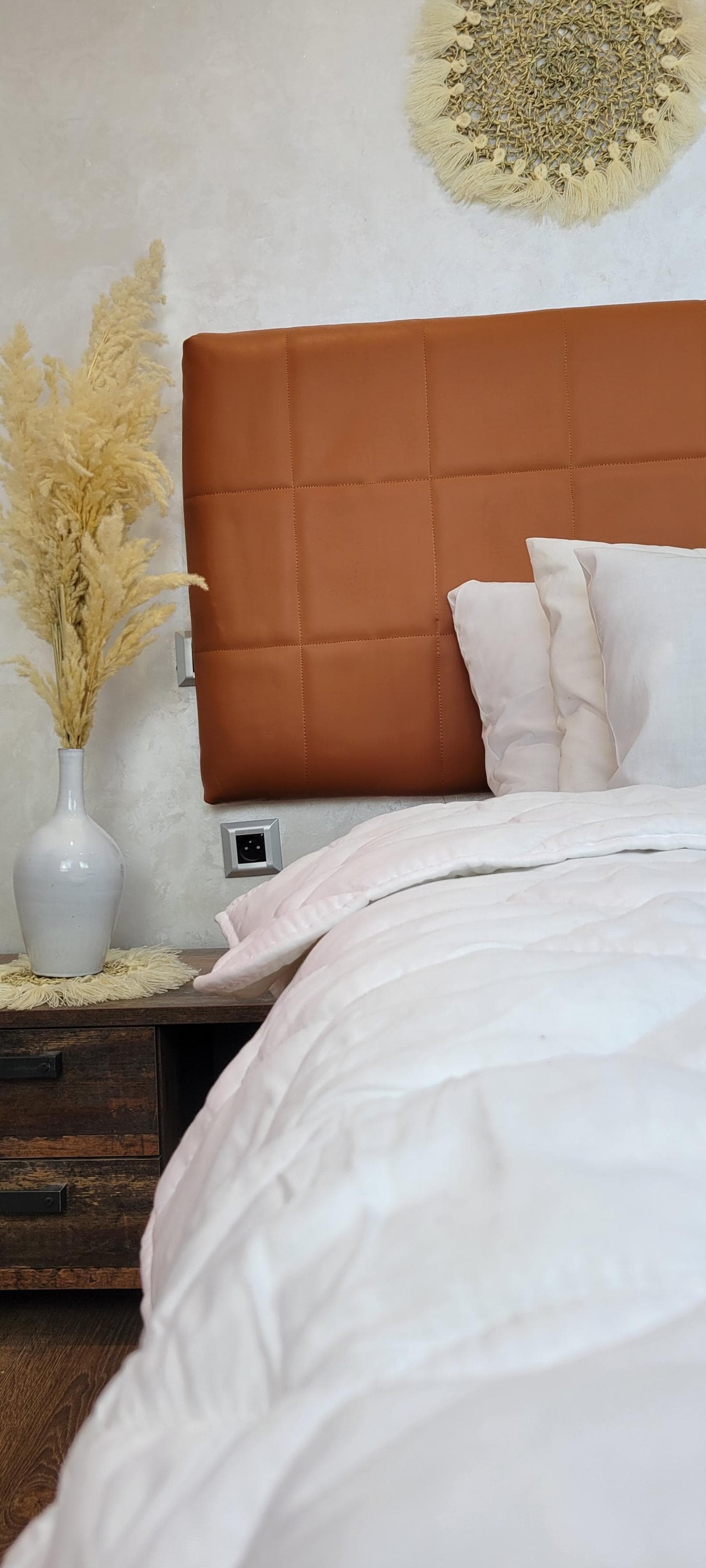 Upholstered Leather Headboard — close-up of leather texture