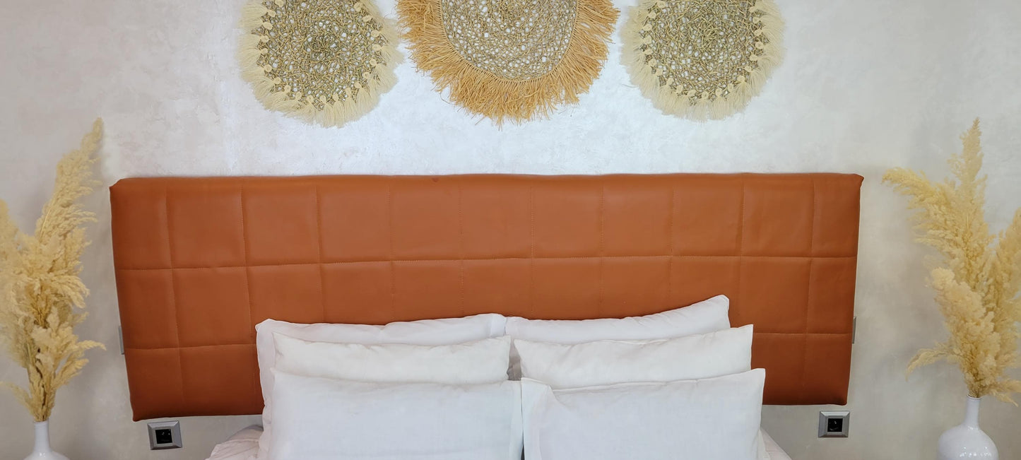 Upholstered Leather Headboard — alternate angle showing scale