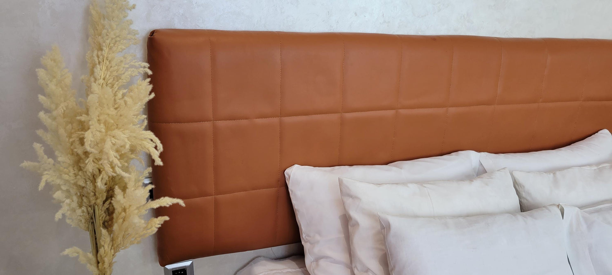 Upholstered Leather Headboard — back view of leather construction