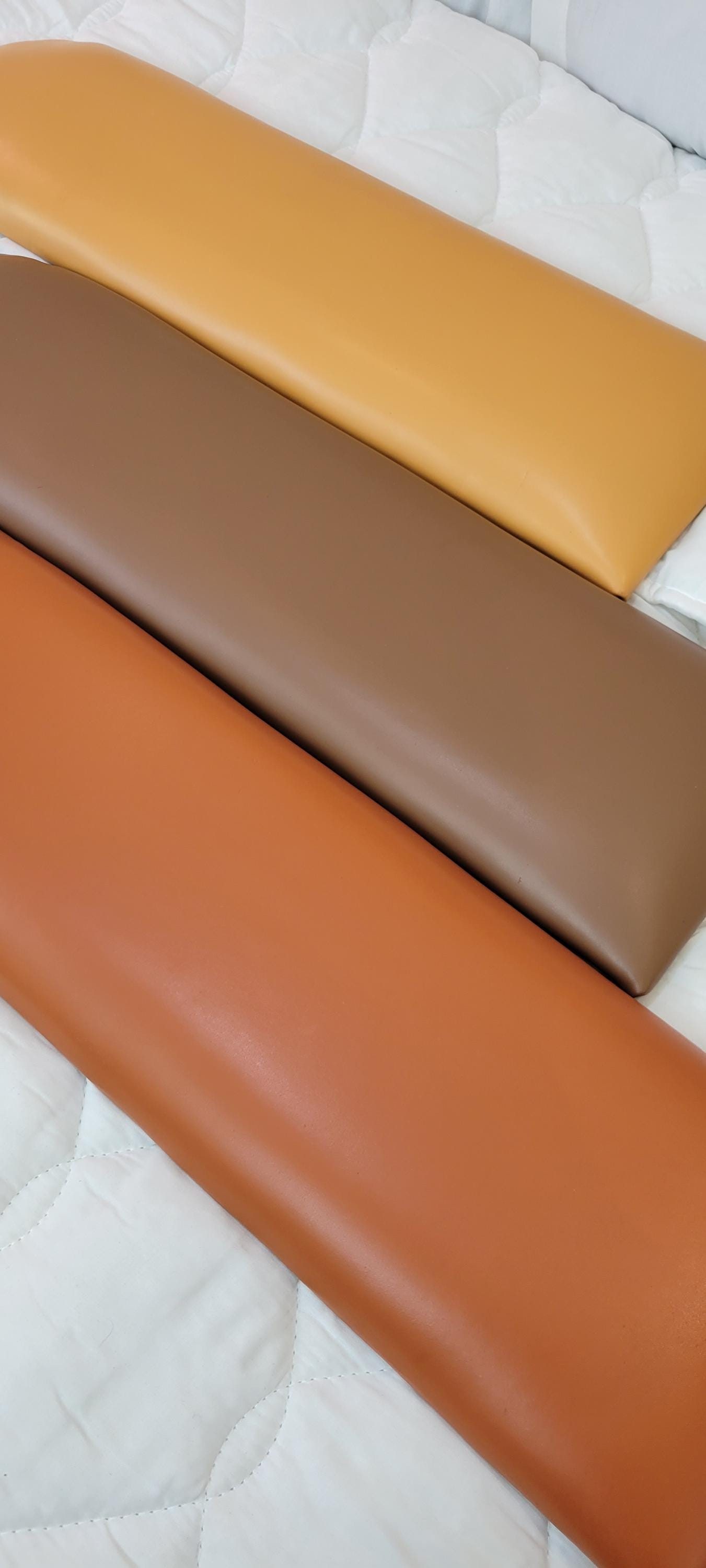 Upholstered Leather Headboard — alternate angle showing scale