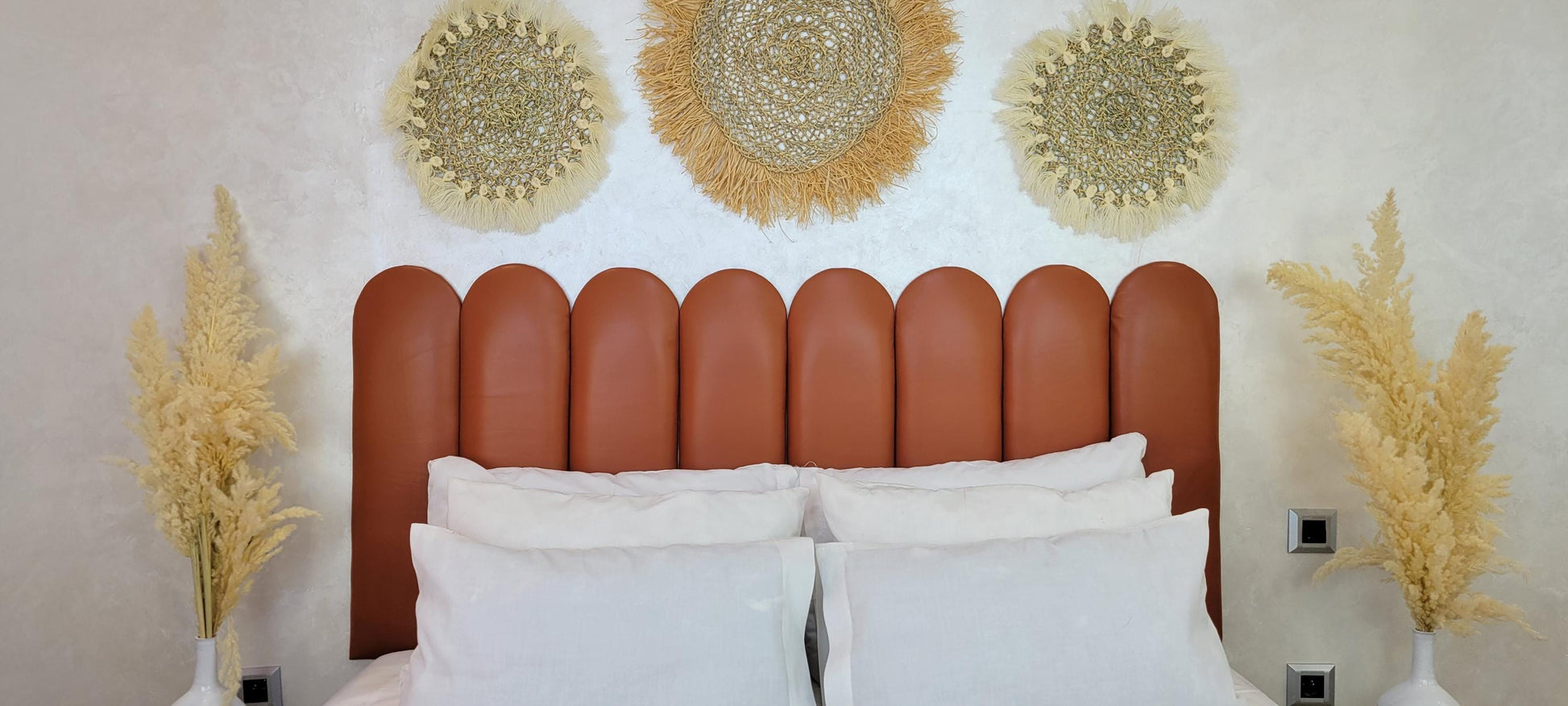 Upholstered Leather Headboard — top view showing weave pattern