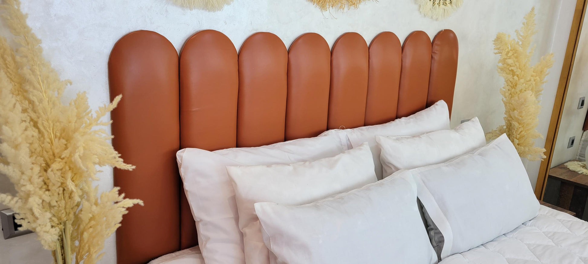 Upholstered Leather Headboard — close-up of leather texture