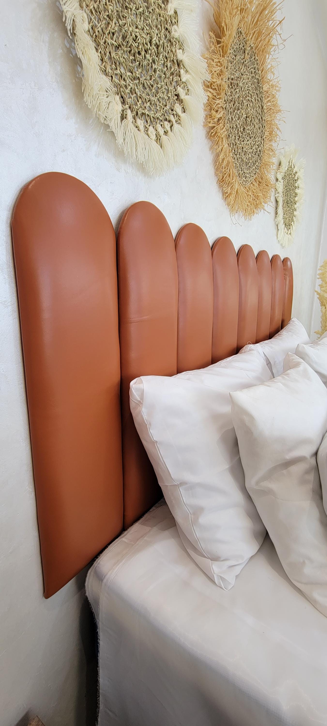 Upholstered Leather Headboard — paired with neutral home decor