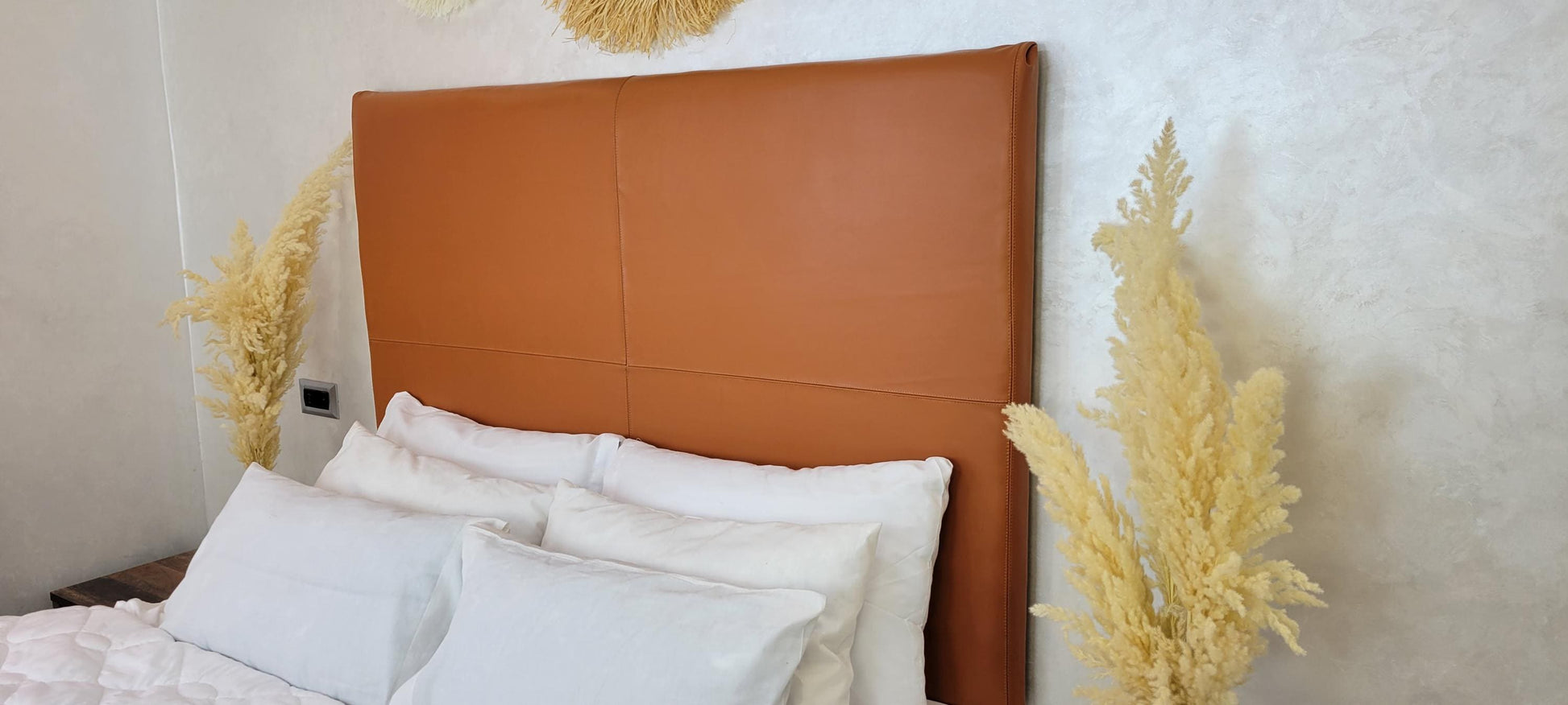 Upholstered Leather Headboard — close-up of leather texture