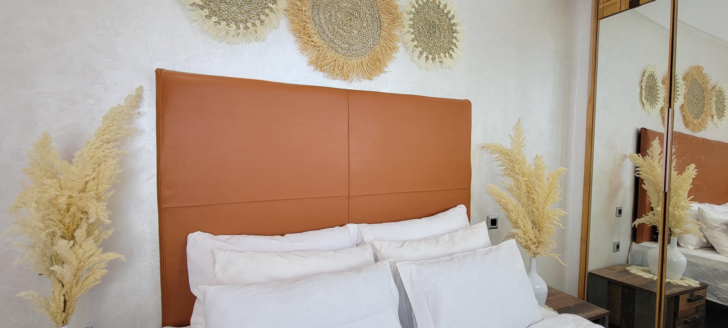 Upholstered Leather Headboard — detail of woven craftsmanship
