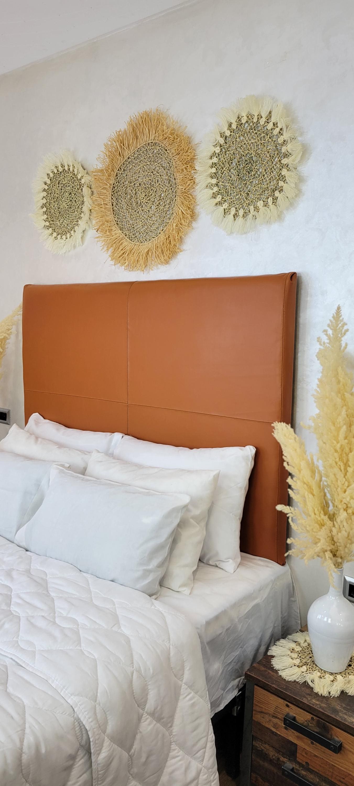 Upholstered Leather Headboard — alternate angle showing scale