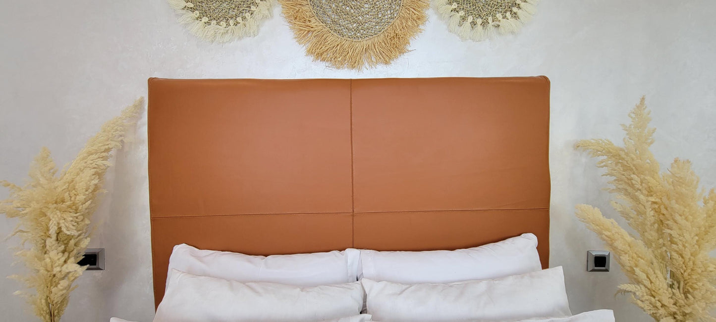 Upholstered Leather Headboard — lifestyle scene in a US home