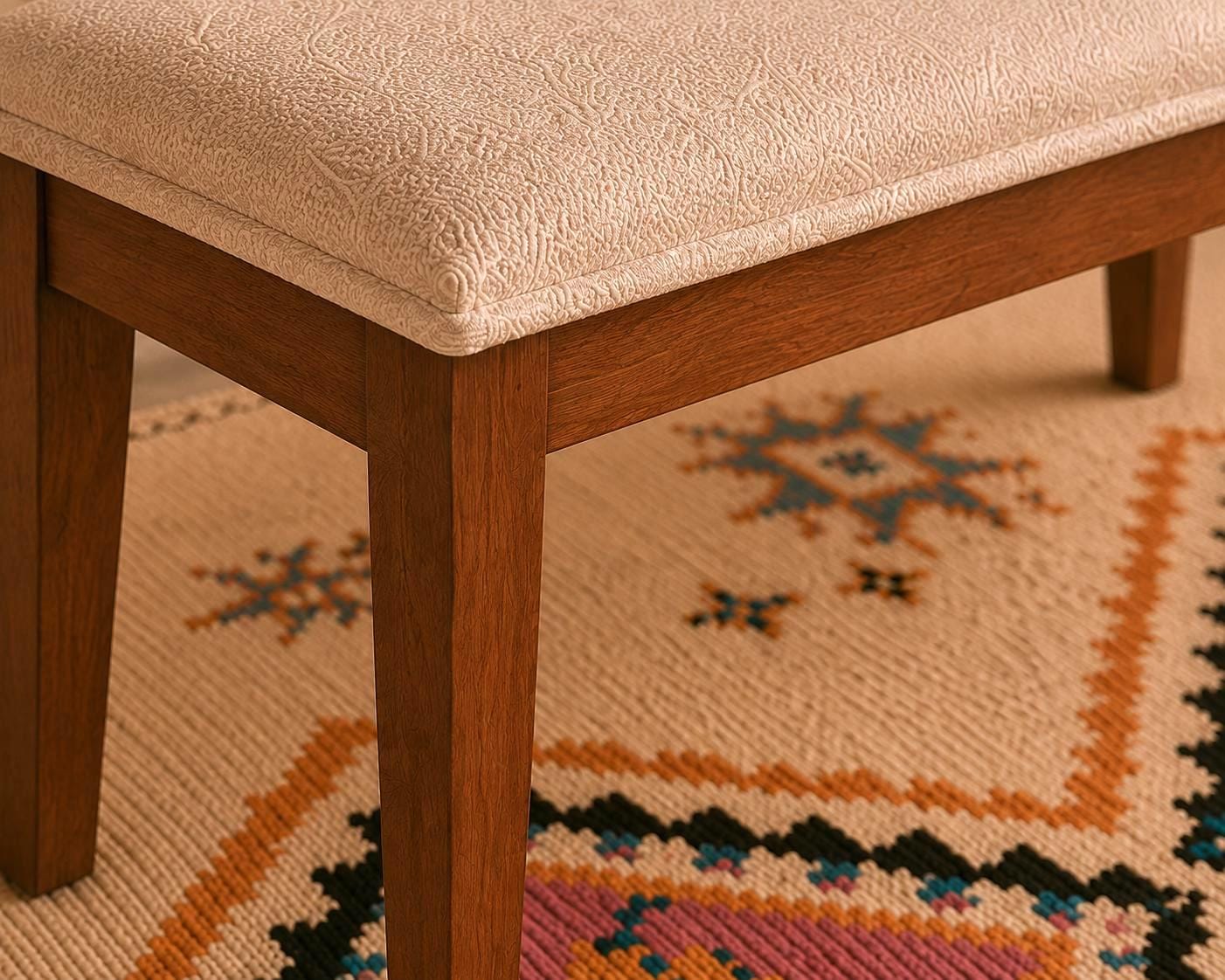 Moroccan Fabric Bench — detail of woven craftsmanship