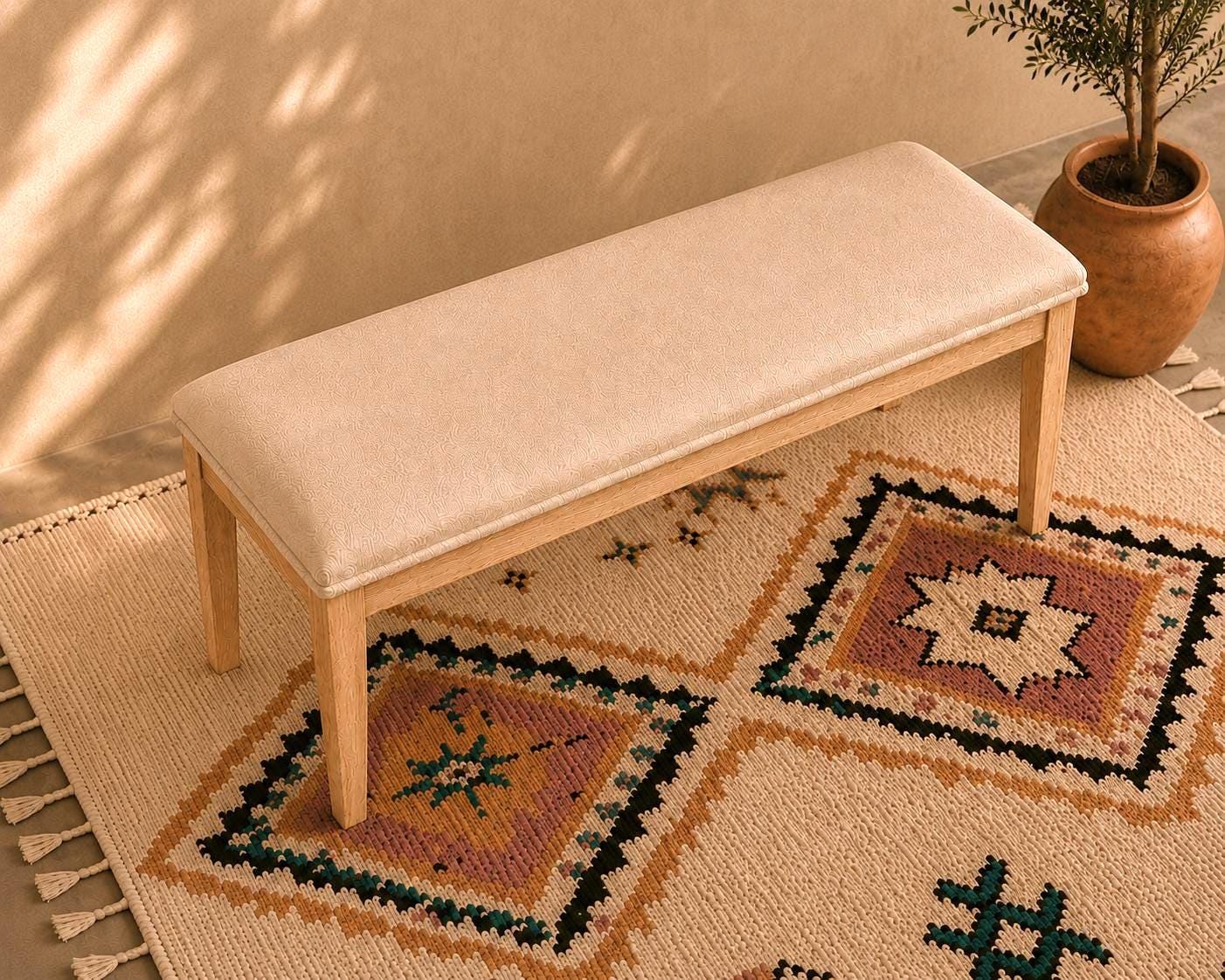 Moroccan Fabric Bench — alternate angle showing scale