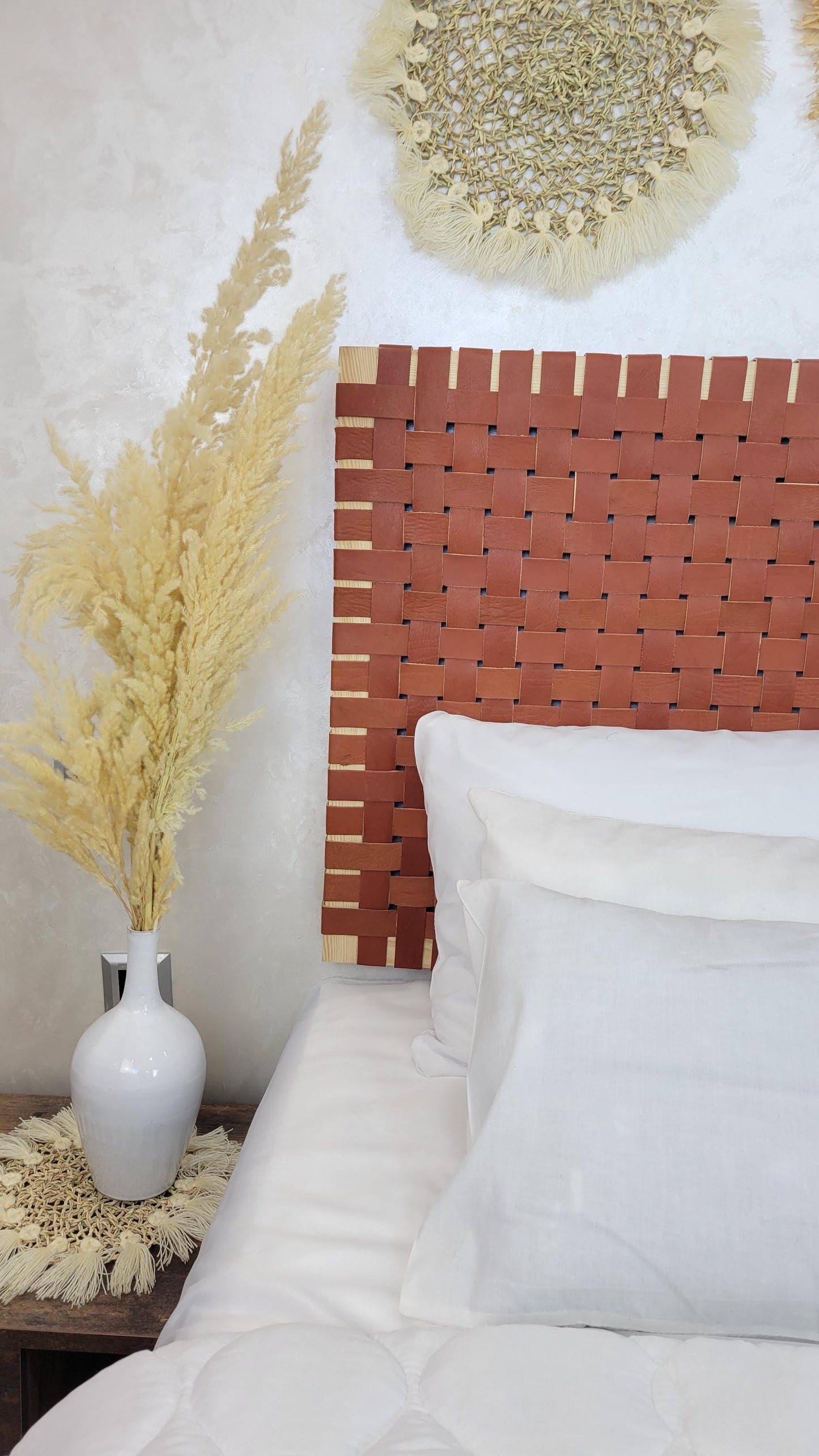 Woven Leather Headboard — close-up of leather texture