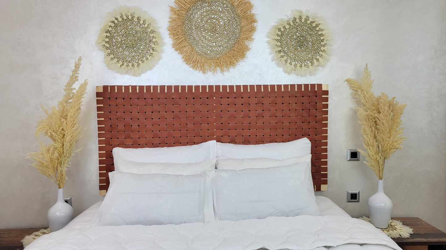 Woven Leather Headboard — detail of woven craftsmanship