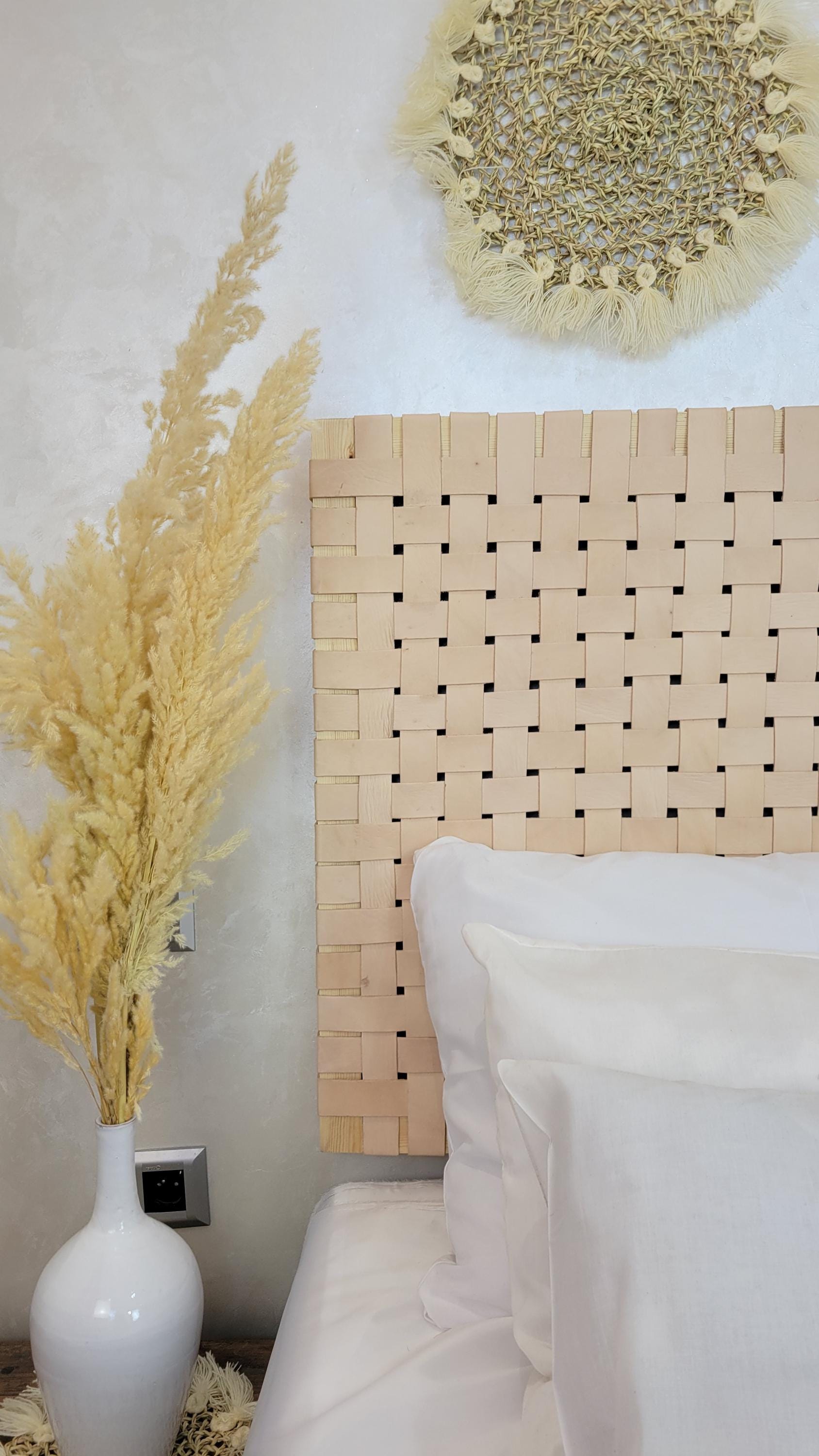 Woven Leather Headboard — alternate angle showing scale