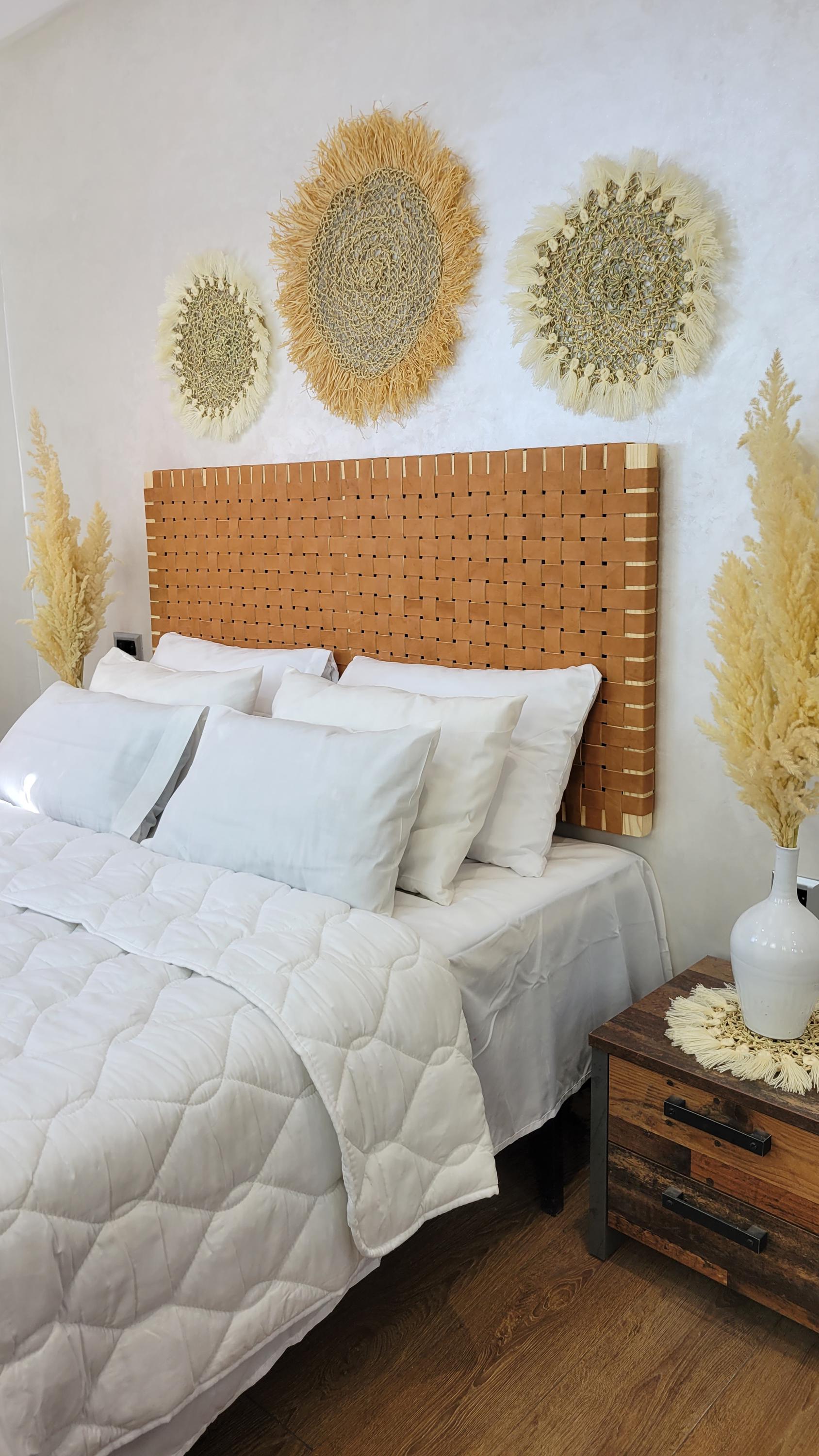 Woven Leather Headboard — back view of leather construction