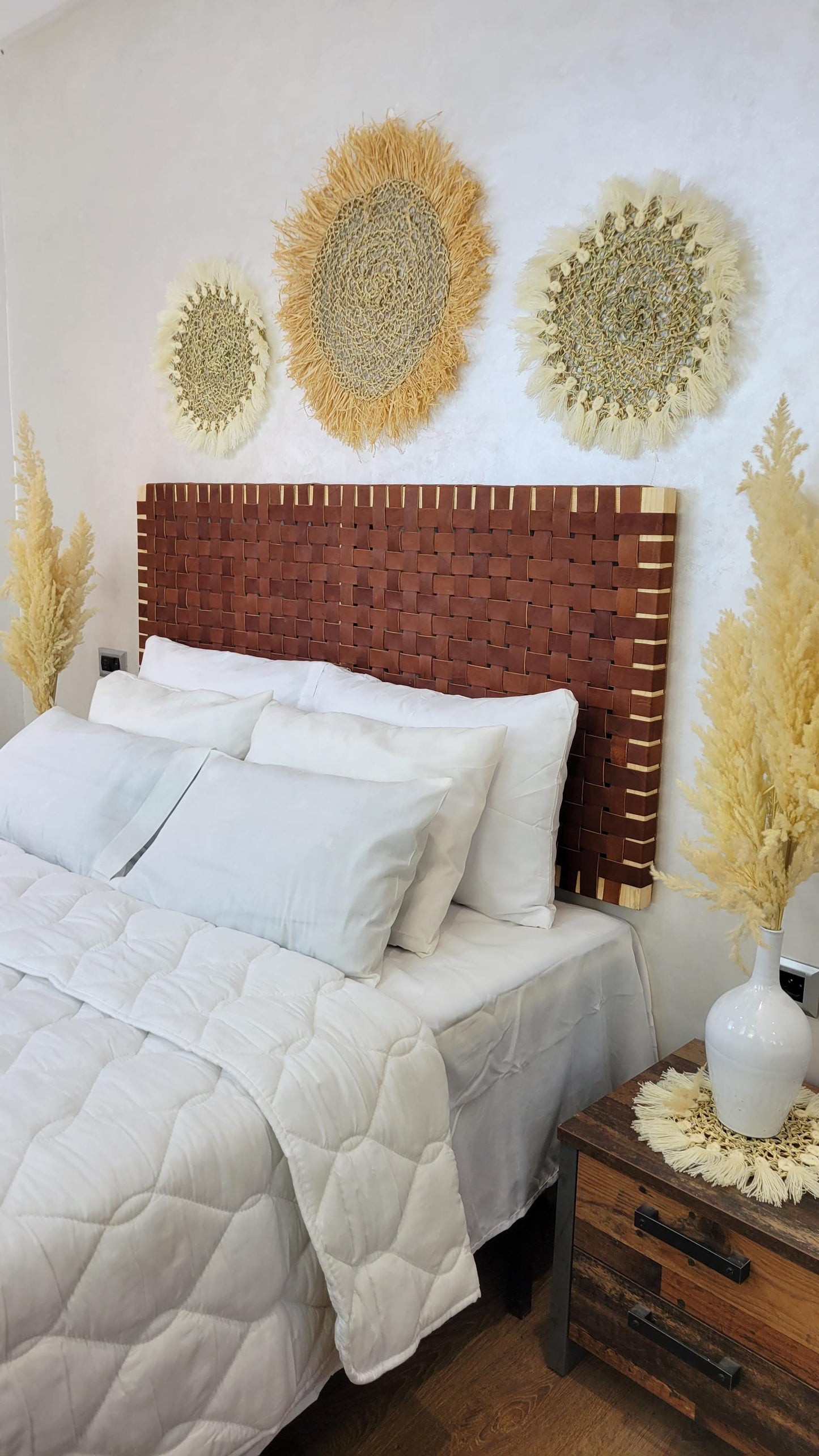 Woven Leather Headboard — alternate angle showing scale