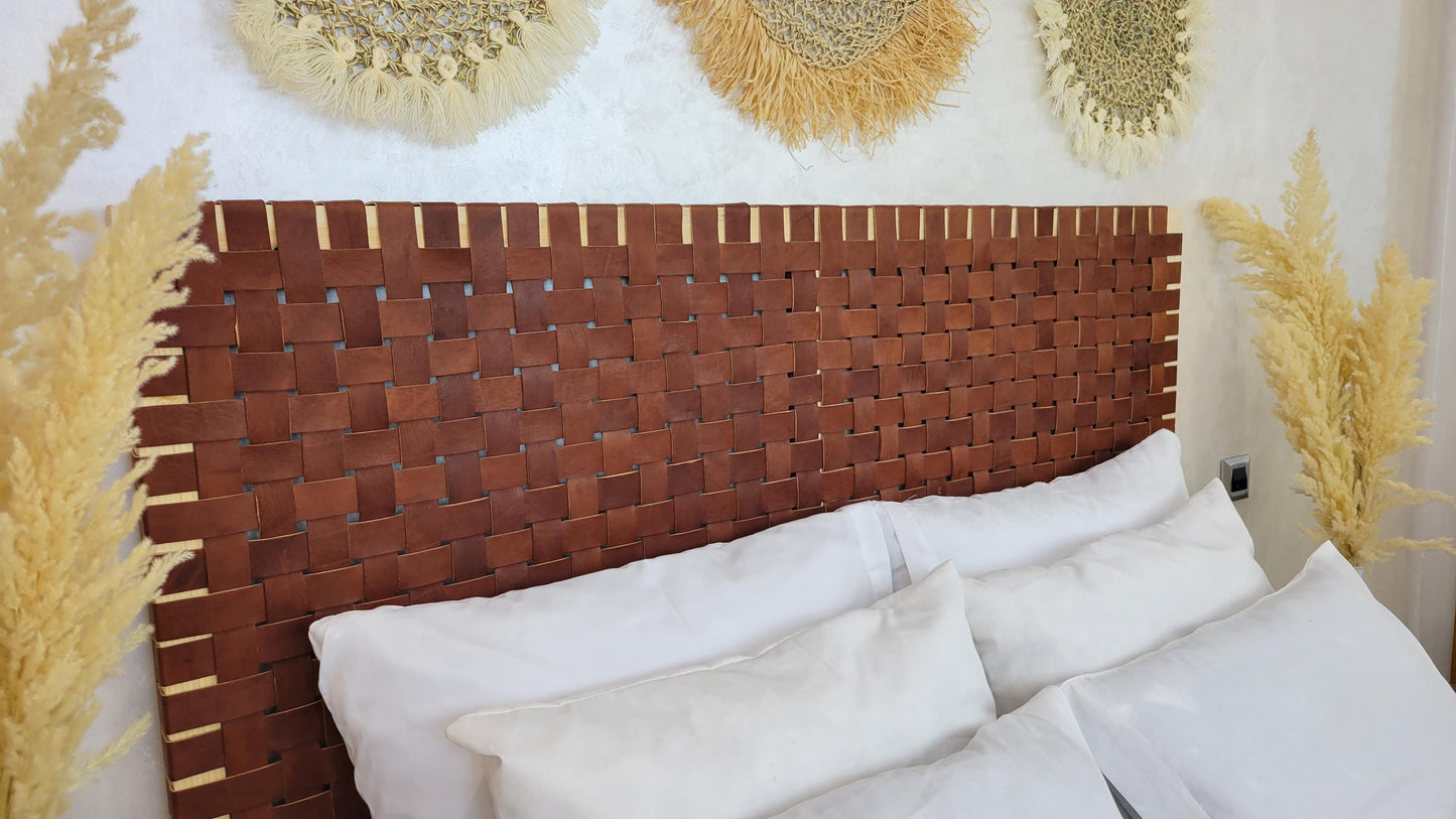 Woven Leather Headboard — three-quarter angle