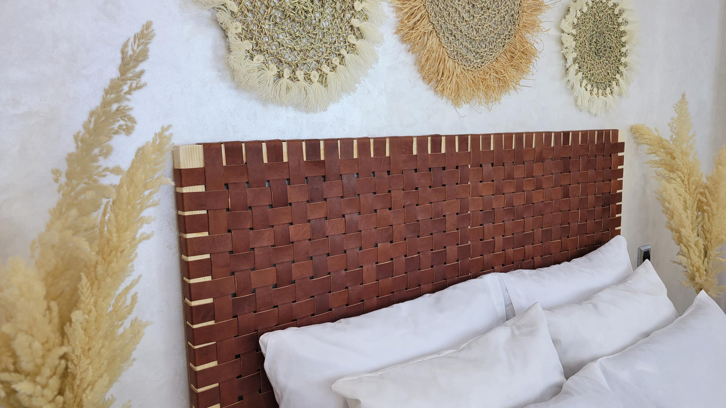 Woven Leather Headboard — back view of leather construction
