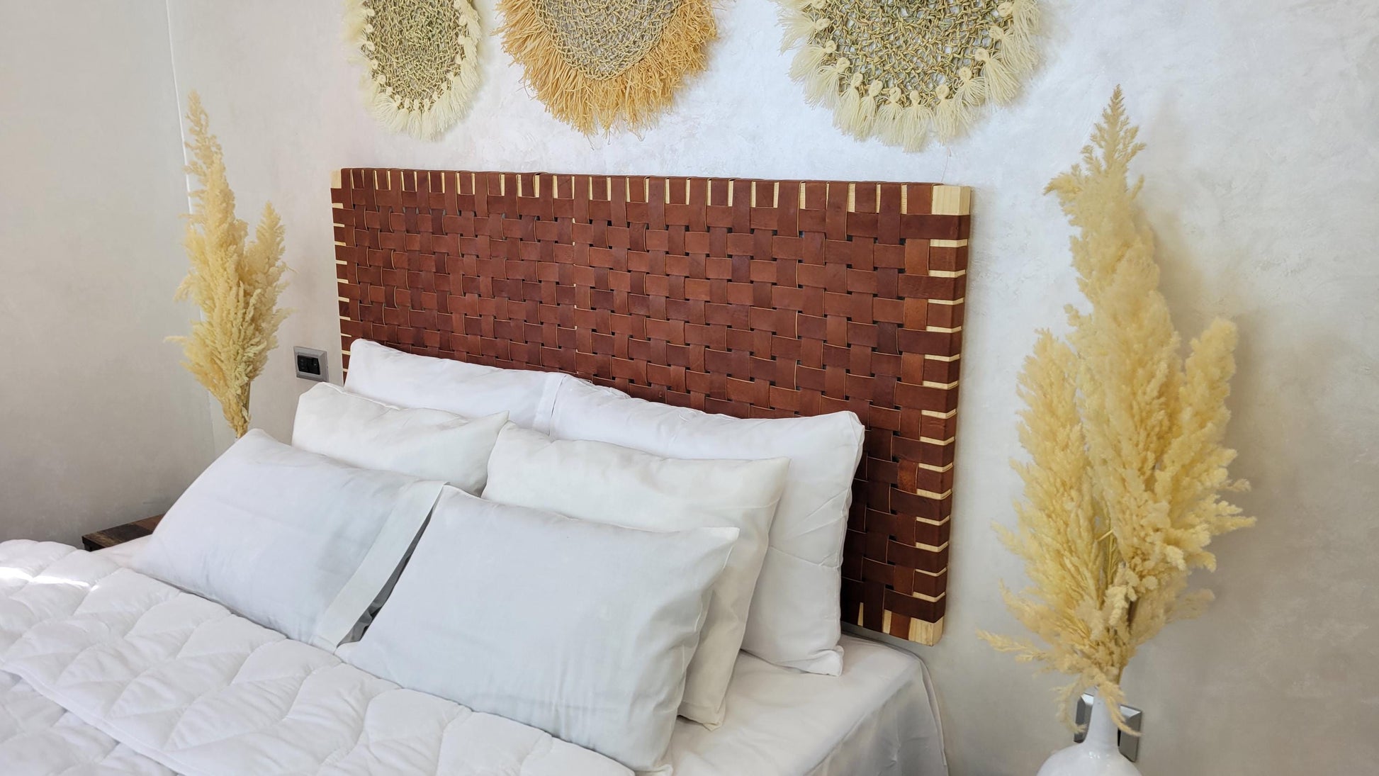 Handcrafted Woven Leather Headboard — Luxury Bed